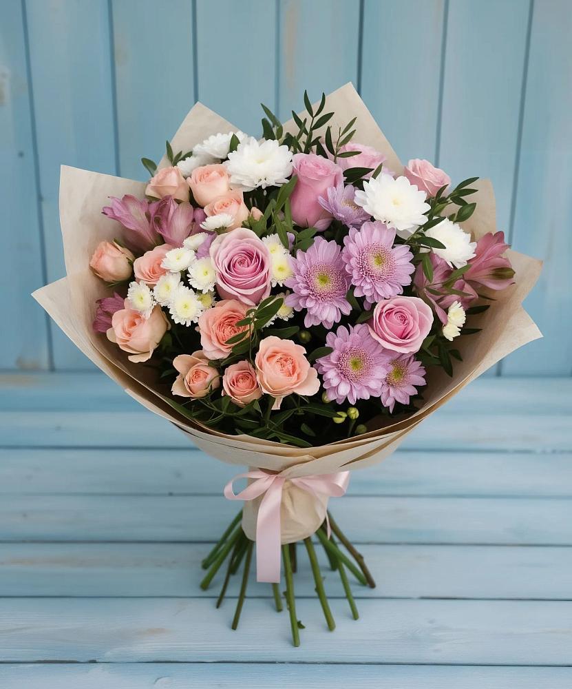 Букет цветов из: Хризантемы, Розы и Альстромерии в Журавне