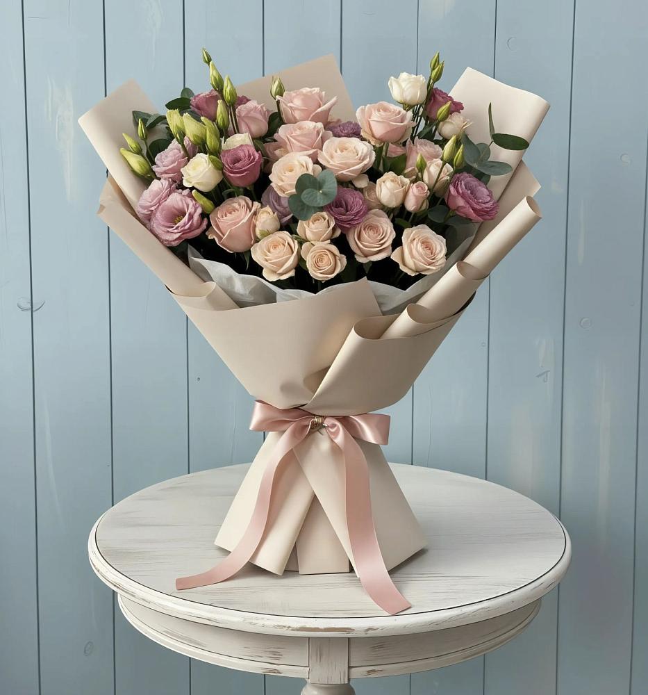 Букет цветов из: Розы и Лизиантусы в Журавне