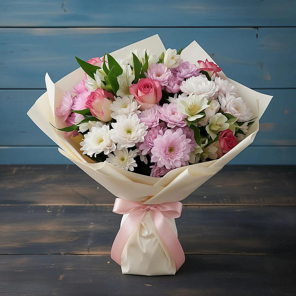 Букет цветов из: Хризантемы, Альстромерии и Розы в Журавне